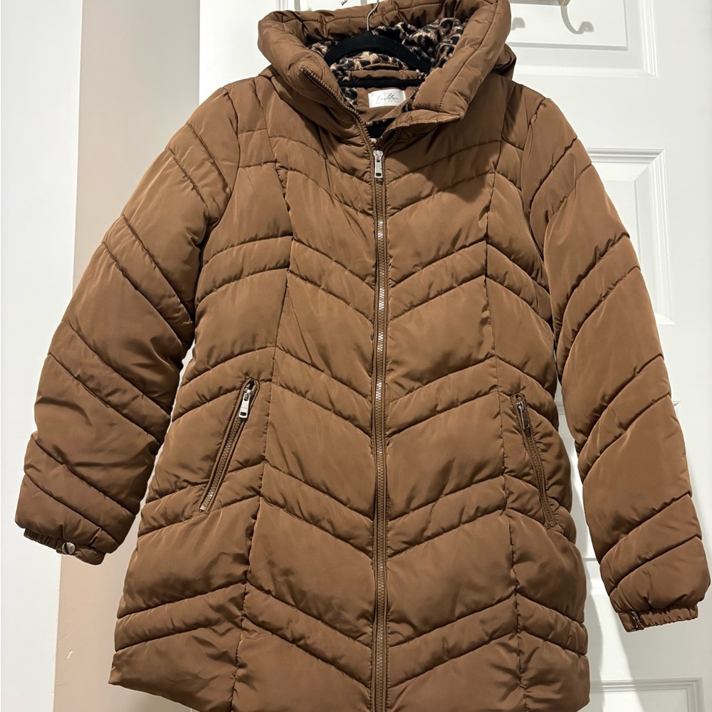 Elle Brown Puffer Jacket with Hood Size XL